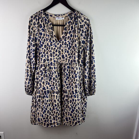 Vineyard Vines Dress XL Leopard Print Tiered Dress Long Sleeve Pullover - Picture 2 of 9